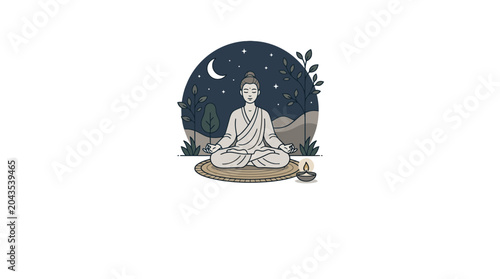 Bild auf Leinwand A serene illustration of a monk meditating in a peaceful lotus position