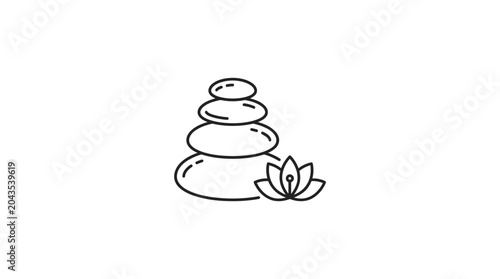Photography A minimalist line art illustration of stacked zen stones and a blooming lotus flower