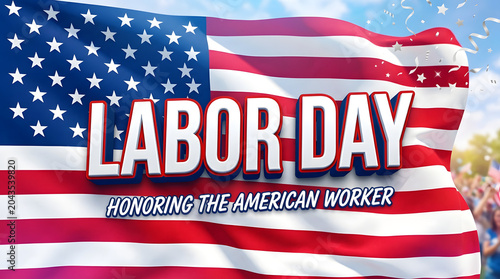 Labor day celebration with american flag and festive confetti