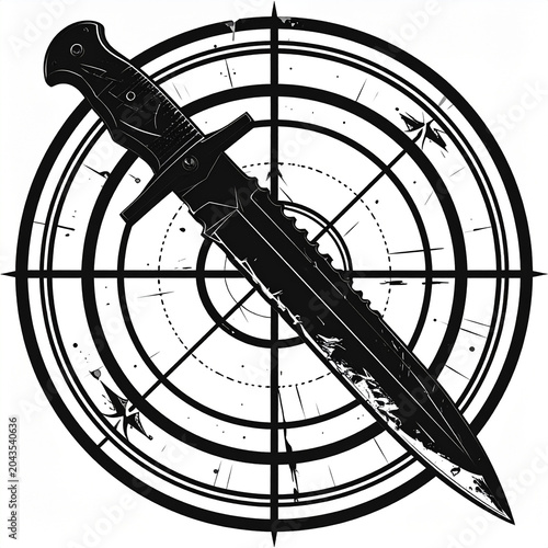 Bold tactical blade vector illustration with target