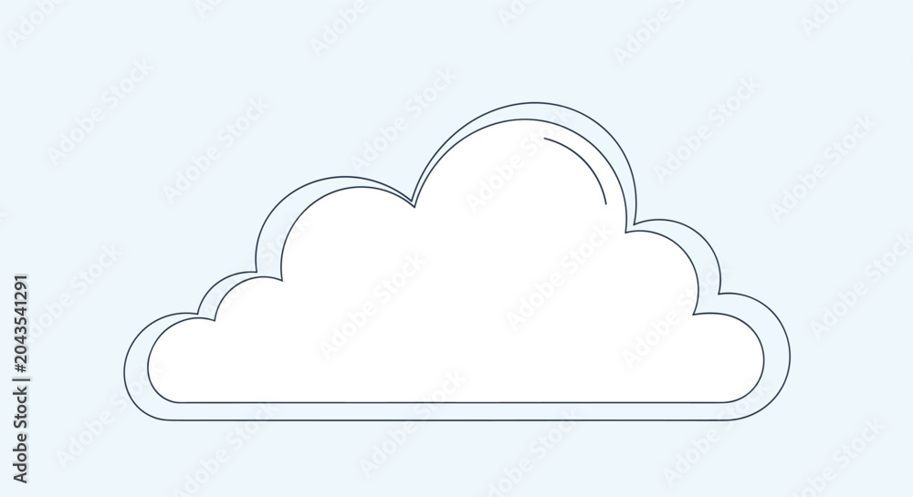 Fototapeta premium Minimalist illustration of a single fluffy white cloud with soft blue shadows and a clean outline isolated on a light blue background.