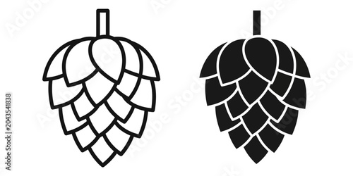 Quadro su tela Two hop cones in line art and solid silhouette against a white background