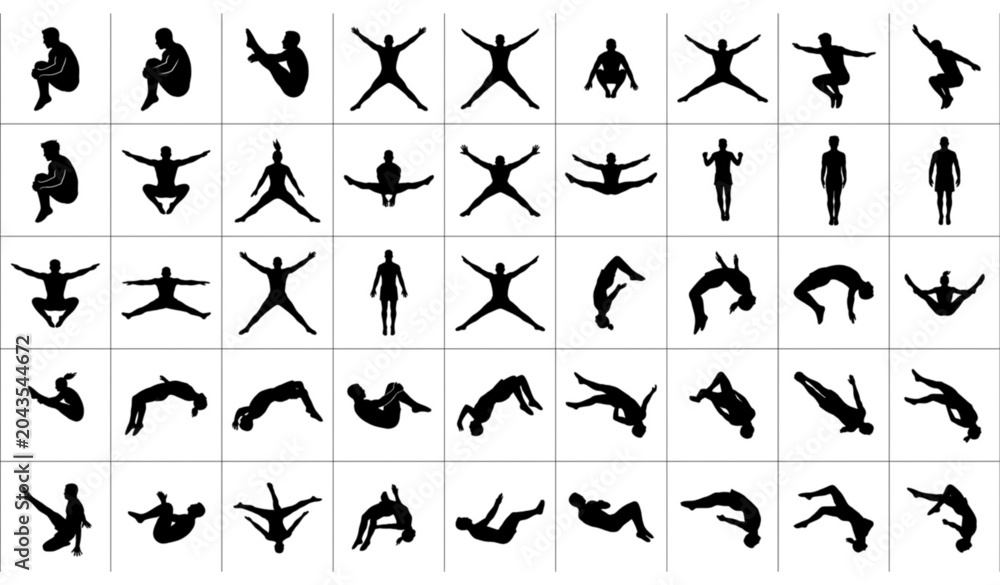 Naklejka premium Yoga poses silhouette collection diverse asanas in black and white