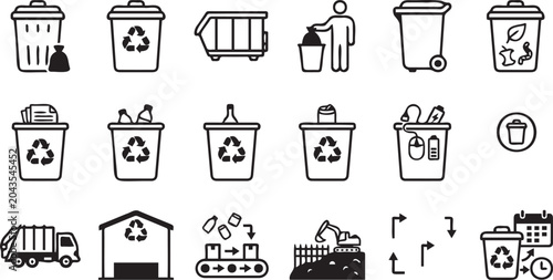 Schilderij op canvas Minimalist vector graphic illustration collection featuring various recycling bi