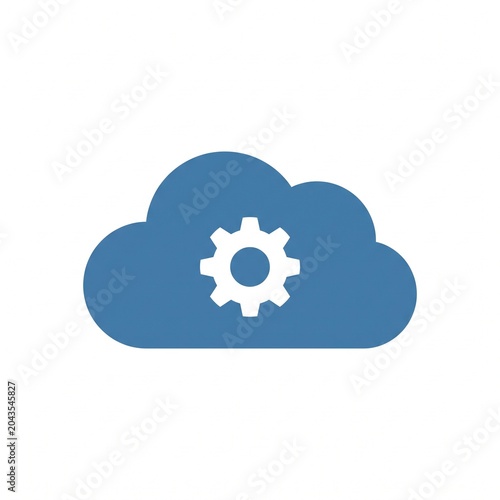 Minimalist flat design cloud with gear icon for technology and storage