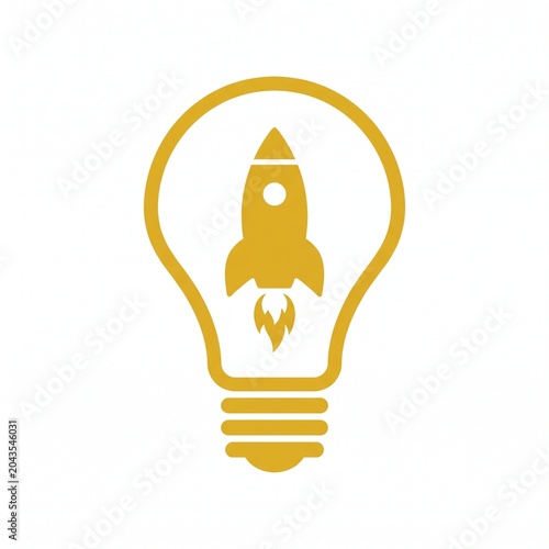 Minimalist lightbulb with rocket icon symbolizing innovation and ideas