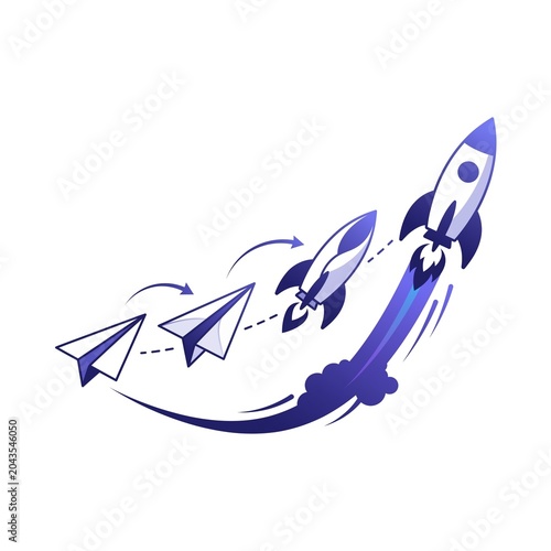 Minimalist line art paper airplane flight path illustration