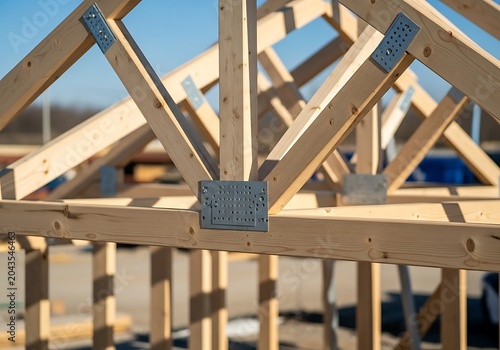 Wooden Roof Truss Construction with Metal Connector Plates