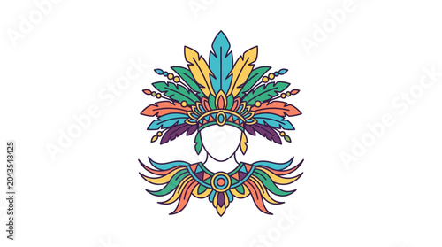 Schilderij op canvas Colorful carnival costume with elaborate feather headdress and decorative collar