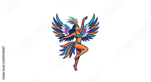 Photos Vibrant Brazilian carnival dancer with colorful feathered wings and costume