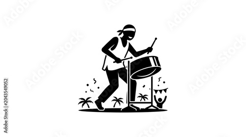 Konstfotografi A black and white illustration of a musician playing a steel pan drum
