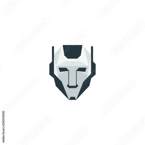 Futuristic Robotic Head Icon with Geometric Design