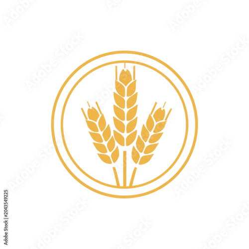 Golden wheat ears in a circular emblem, symbolizing harvest, agriculture, and natural food products