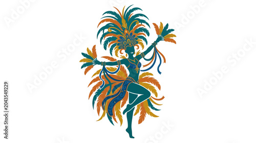 Obraz na plátně A vibrant Brazilian carnival dancer performing in an elaborate feathered costume