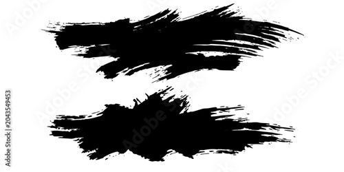 Tableau sur toile Two bold black ink brush strokes, resembling abstract art, create dynamic texture and emphasize minimalist design