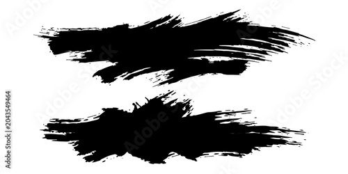 Bilde på lerret Two abstract black ink brush strokes with a rough, textured appearance, creating a bold and dynamic graphic element, perfect for adding artistic flair to designs