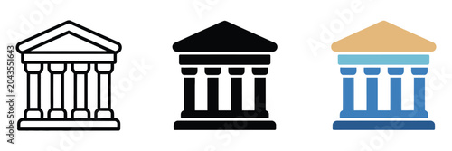 Bild auf Leinwand Courthouse Building Icons Featuring Classical Pillars and Triangular Roof Archit