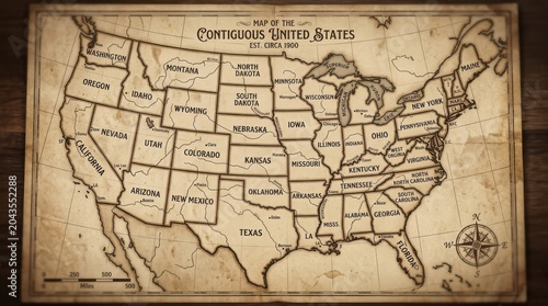 Vintage map of the contiguous united states circa 1900