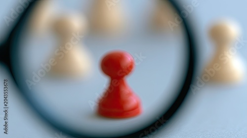 Red game piece magnified, highlighted against blurred background