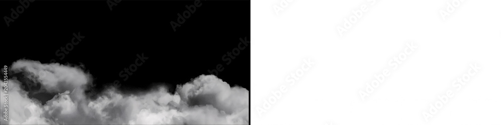 Naklejka premium White fluffy clouds isolated on black background for digital editing compositing and creating realistic sky scenes.