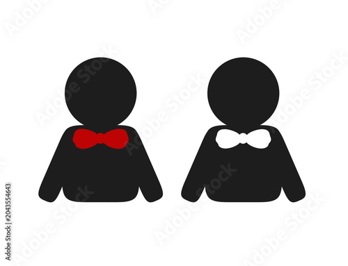 Male and Female Silhouette Icons with Bow Ties, Gender and User Profile Symbols