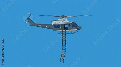Helicopter Flying In Blue Sky Transportation Illustration