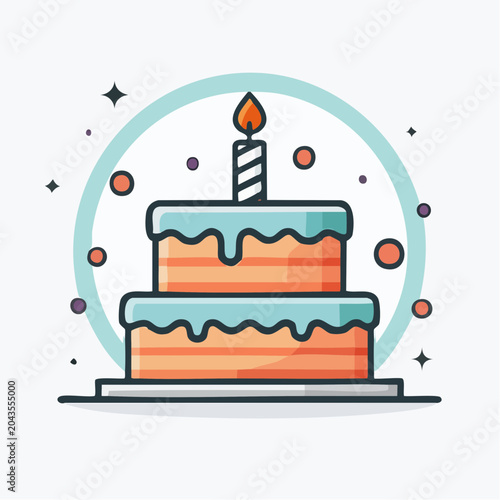Two-Tiered Birthday Cake with Candle and Confetti