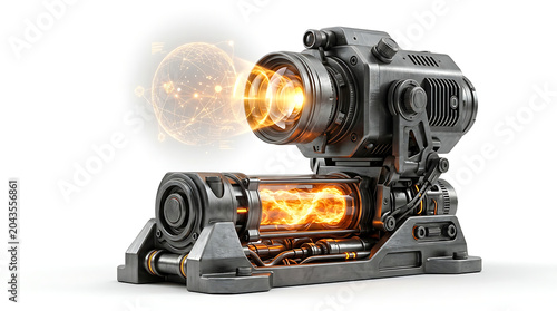 futuristic sci-fi device with glowing energy isolated on white background