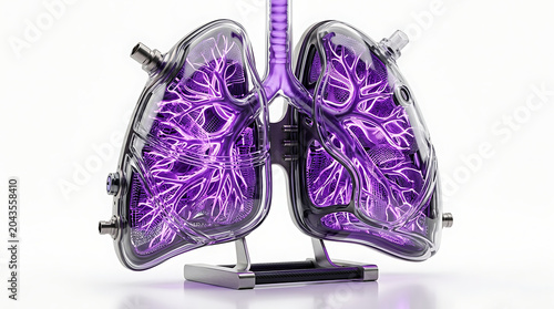 Anatomical Lungs with LED Lighting Isolated on White Background