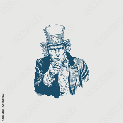 Quadro su tela High-quality vector illustration of a uncle sam with vintage engraved style