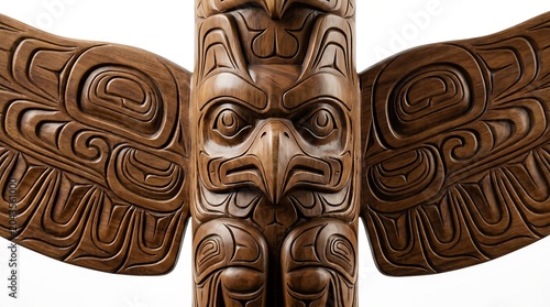 Traditional Pacific Northwest Totem Pole Eagle Wood Carving
