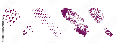 Tableau sur toile Purple shoe sole imprint set vector isolated on transparent background textured sneaker tracks and boot tread marks footwear patterns for crime scene evidence design kit