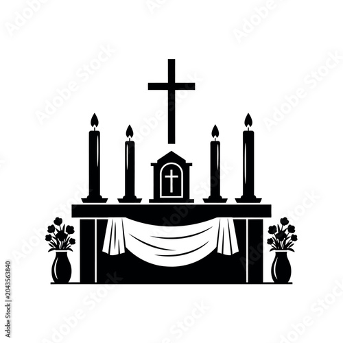 фотографія Christian Altar with Cross and Candles.