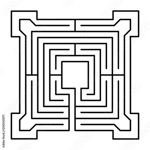 Square Maze Labyrinth Vector Outline Illustration Isolated on White Background