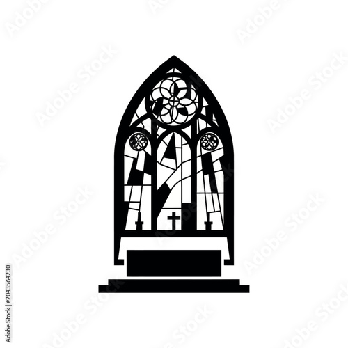 Slika na platnu Gothic stained glass window with altar and cross.