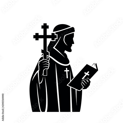 Foto Monk holding a cross and reading a book.