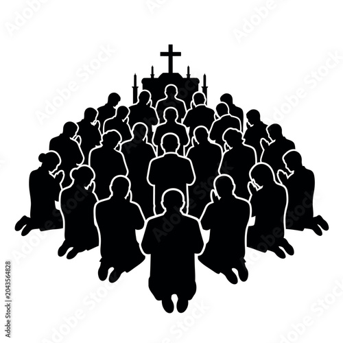 Schilderij op canvas Silhouette of a Congregation Praying in Church.