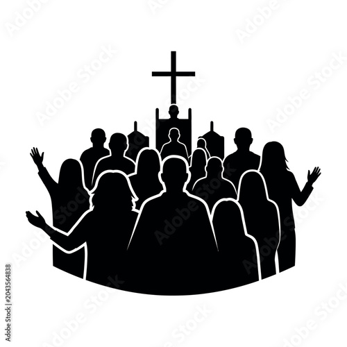 Tableau sur toile Silhouette of a Congregation Worshiping in a Church.