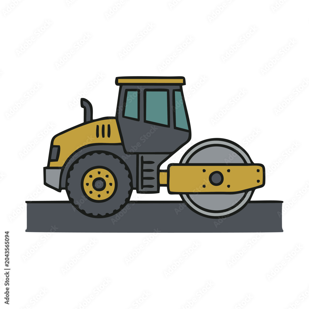 Fototapeta premium Road Construction Site with Heavy Machinery and Surveyor in Urban Infrastructure Development
