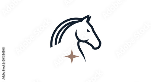 Bild auf Leinwand Minimalist horse head line art logo with star icon