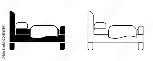 Cuadro en lienzo Bed icon vector illustration, hotel sign vector, Bed flat line icon symbol set, double bed icon, Cozy Beds sign isolated, Bedroom symbol, Bed-doodle icon, Person in bed symbol, bed-clip art design