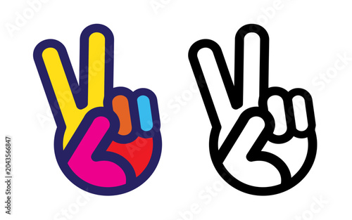 Colorful and Outline Peace Sign Hand Gesture Graphic Icons