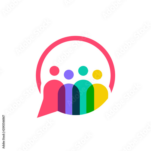 Colorful diverse community speech bubble icon, unity and communication concept