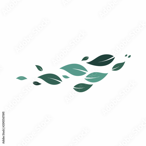 Teal and Dark Green Leaves in a Flowing, Asymmetrical Composition