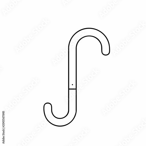 Simple Black Outline of a Walking Cane with Curved Handle