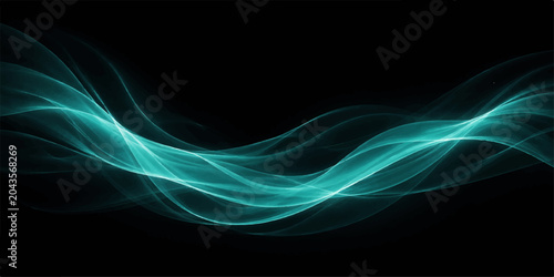Canvas Print Abstract Teal Waves: Ethereal teal waves undulate across a dark, mysterious background, creating a sense of fluidity, motion, and digital artistry