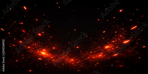 Fotografie Fiery Glow Abstract: A dark canvas illuminated by a cascade of vibrant, glowing embers and sparks, creating a mesmerizing abstract display of light and energy