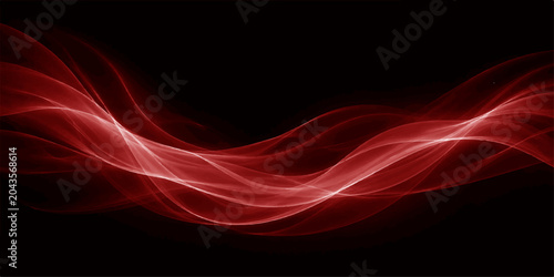 Foto Crimson Flow Abstract: An abstract design featuring flowing waves of crimson light against a stark black background, evoking a sense of energy and movement