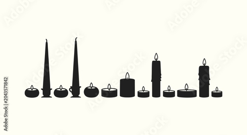 Fotografía Silhouettes of Various Candles in Different Shapes and Sizes for Interior Decora