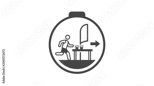 Tableau sur toile Icon of a runner approaching a hydration station during a race.